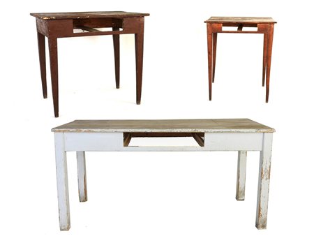 Tre tavoli rustici difetti h cm 79x170x77, h cm 79x82x60, h cm 68x53x53