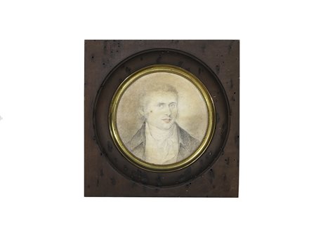 Ritratto di gentiluomo XIX secolo miniatura dipinta a tecnica mista su carta...