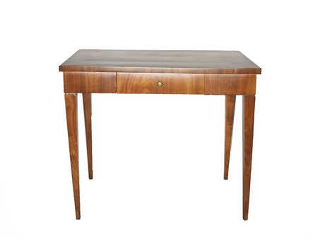Tavolino-scrittoio impiallacciato in noce un cassetto nella fascia, gambe a...