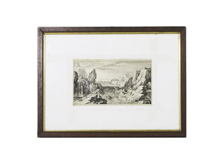 Sebastien I Leclerc (1637-1714) Paesaggio fluviale con veduta di cascata...