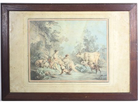Gilles Antoine Demarteau (1750-1802) Scena pastorale incisione, in cornice,...