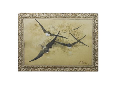 Mario Norfini (1870-1956) Rondini in un paesaggio tempera su carta, firmato,...