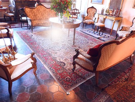 Tappeto persiano Heritz vecchia manifattura, fondo panna, campo con motivi...