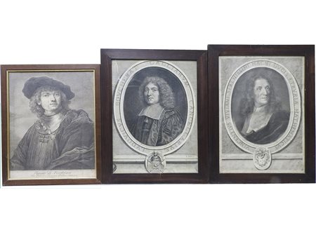 Lotto di incisioni XVIII secolo una coppia raffigurante Uomini illustri ed...