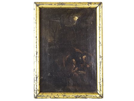 Scuola genovese della seconda metà del XVII secolo Notturno con grotta e...