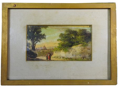 Via San Leonardo olio su tavoletta, siglato, in cornice cm 11x19