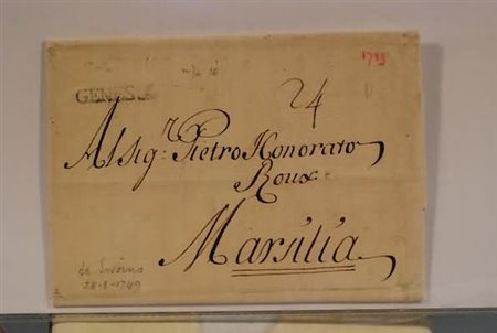 PREFILATELIA - 1749, GENES lineare in transito su lettera da Livorno per...