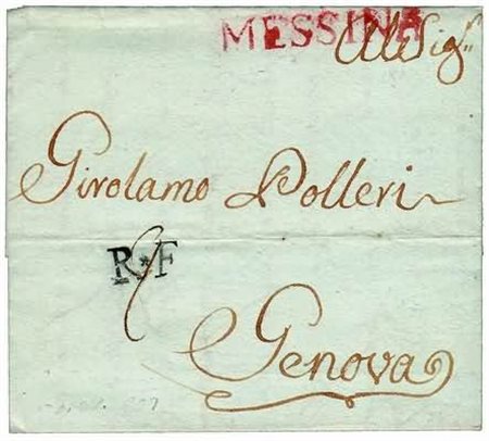 PREFILATELIA - 1802, GENOVA, lettera da Palermo per Genova, via Messina, con...