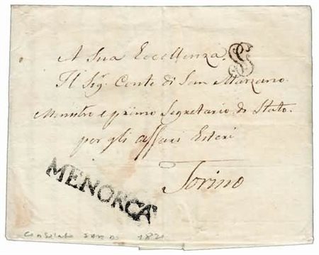 PREFILATELIA - 1820, GENOVA, lettera dal Consolato Sardo di Mahone, con bollo...
