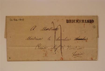 PREFILATELIA - 1849, BRICHERASIO, lineare su lettera tassata per...