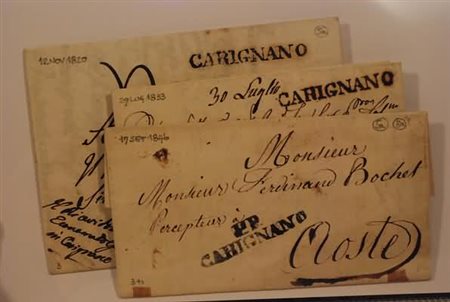 PREFILATELIA - 1820-46, CARIGNANO, 3 lettere con il lineare di cui una con il...