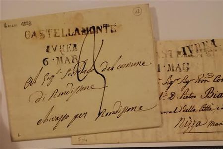 PREFILATELIA - 1823-30, CASTELLAMONTE, 2 lettere con il lineare, in nero e in...