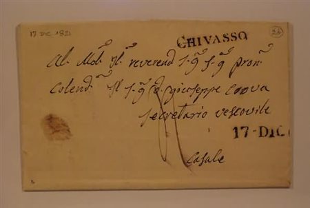 PREFILATELIA - 1821, CHIVASSO, lineare di Nazione Piemontese, riusato...