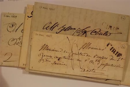 PREFILATELIA - 1829-47, CIRIE', lineare, 4 lettere: una con il timbro in nero...