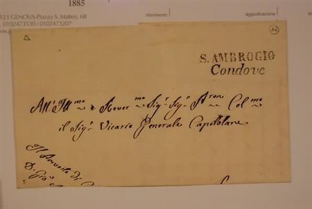 PREFILATELIA - CONDOVE, corsivo molto ben impresso + S. AMBROGIO, lineare in...