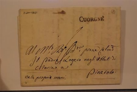 PREFILATELIA - 1831, CUORGNE', lineare di nazione Piemontese, riusato...
