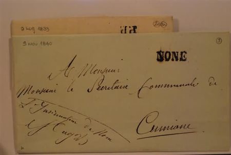 PREFILATELIA - 1833-40, NONE, lineare di nazione Piemontese, riusato...