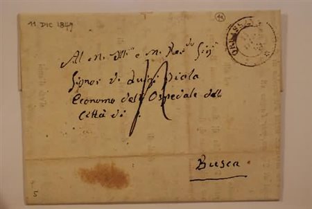 PREFILATELIA - 1849, ORBASSANO, doppio cerchio rossastro su lettera tassata...