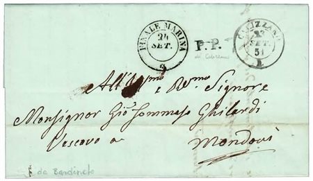 FRANCHIGIE, PORTI PAGATI E DOVUTI - 1851, CALIZZANO doppio cerchio + P.P. su...