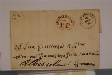 FRANCHIGIE, PORTI PAGATI E DOVUTI - 1855, DOMODOSSOLA, doppio cerchio rosetta...