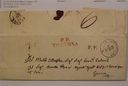 FRANCHIGIE, PORTI PAGATI E DOVUTI - 1855, S.SEBASTIANO, doppio cerchio + P.P....