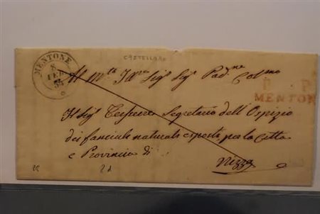 FRANCHIGIE, PORTI PAGATI E DOVUTI - 1854, MENTONE doppio cerchio + P. P....