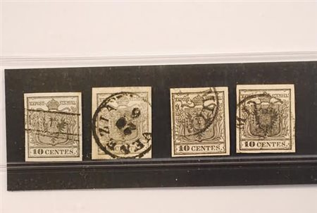 LOMBARDO VENETO - 1850, 10 c. nero (2) 4 esemplari in differenti...