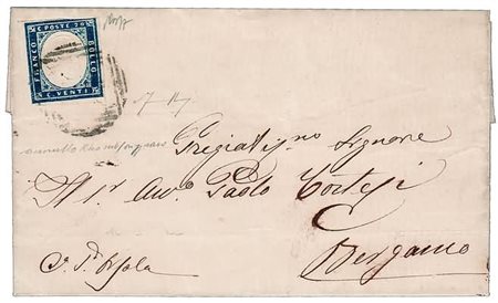 LOMBARDO VENETO ANNULLAMENTI - 1859, RHO, LOV (p.R1) su Sardegna 20 c. (15Ba)...