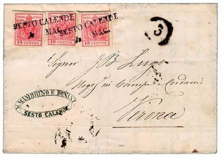 LOMBARDO VENETO ANNULLAMENTI - 1856, SESTO CALENDE lineare (p.7) su 15 c....