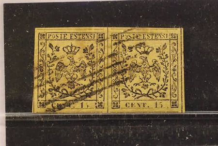 MODENA - 1852, 15 c.giallo (3) coppia orizzontale ben marginata. (A....
