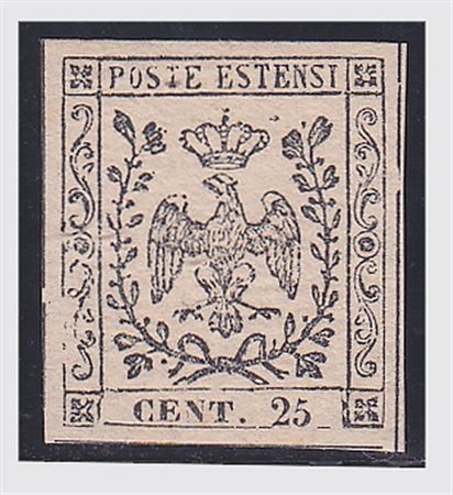 MODENA - 1852, 25 c. camoscio chiarissimo rosaceo (4b) gomma integra. (Cert....