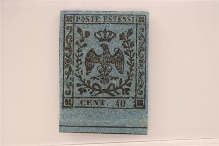 MODENA - 1852, 40 c. azzurro scuro (6) margine di interspazio in basso. (G....