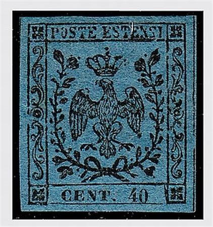 MODENA - 1852, 40 c. azzurro scuro (6).(GOMMA ORIGINALE)