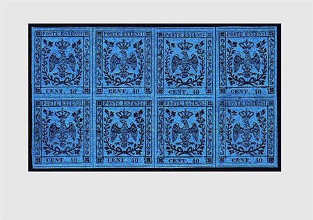 MODENA - 1852, 40 c. azzurro scuro (6) blocco di 8 esemplari con 6 esemplari...
