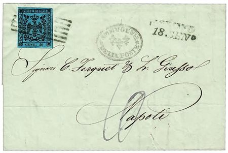 MODENA - 1855, 40 c. azzurro scuro (6) su lettera da Reggio per Napoli,...