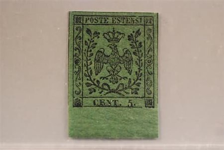 MODENA - 1852, 5 c. verde con punto dopo le cifre (7) gomma integra,...