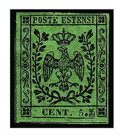 MODENA - 1855, 5 c. punto grosso dopo la cifra (8h) e con spazio tipografico...