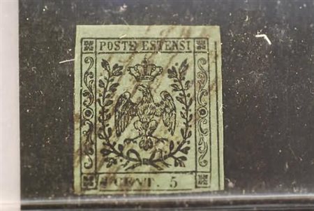 MODENA - 1855, 5 c. verde oliva con la varietà "senza punto dopo 5" (8d) e...