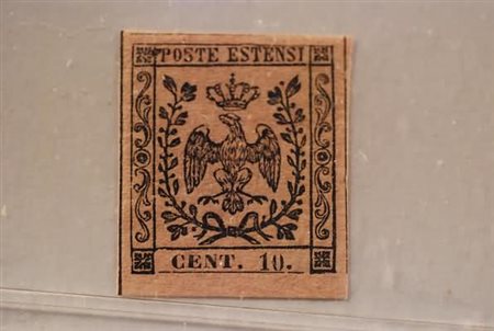 MODENA - 1857, 10 c.rosa con punto dopo le cifre (9). (A. Diena).(GOMMA...