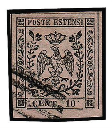 MODENA - 1854, 10 c. rosa con "punto in alto dopo 10" (9f).(USATO)