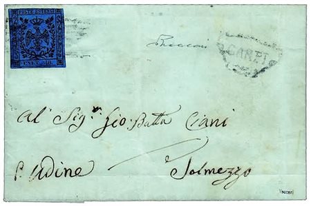 MODENA - 40 c. azzurro scuro varietà "CNET" (10f) appena corto in alto su...