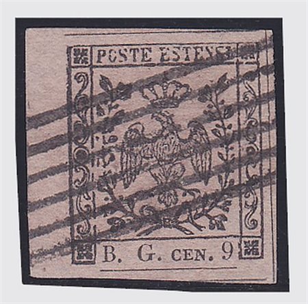 MODENA - 1853, Segnatasse per giornali, 9 c. violetto grigio lettere "B.G."...