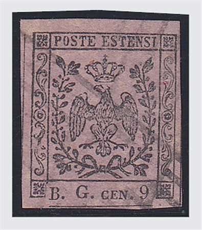 MODENA - 1853, Segnatasse per giornali, 9 c. violetto grigio, lettere "B.G."...