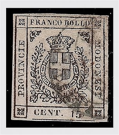 MODENA - 1859, Governo provvisorio, 15 c. bruno scuro (13a). Raro. (Em....