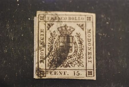 MODENA - 1859, Governo provvisorio, 15 c. bruno scuro (13a) annullato a...