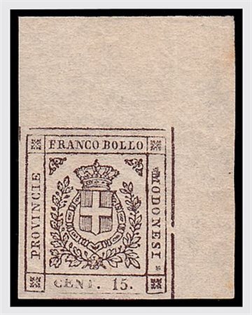 MODENA - 1859, Governo provvisorio, 15 c. grigio (14) angolo integrale di...