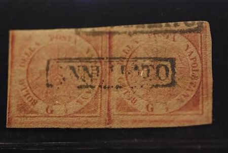 NAPOLI - 1858, 1 gr. rosa carminio chiaro (1c) coppia usata molto bella....