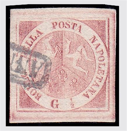 NAPOLI - 1858, 1/2 gr.carminio II tavola (2). Splendido. (A. Diena).(USATO)