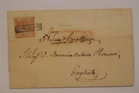 NAPOLI - 1858, 1 gr. rosa carminio, II tavola (4) isolato su lettera non...