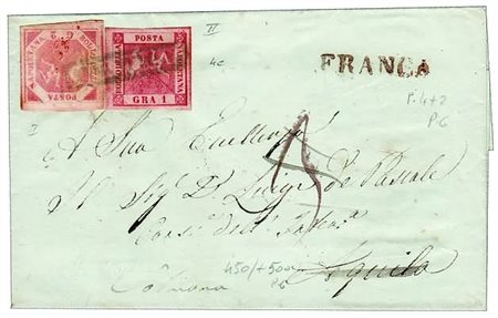 NAPOLI - 1 gr. + 2 gr. (4c+6) su lettera da Napoli per Aquila, rispedita a...